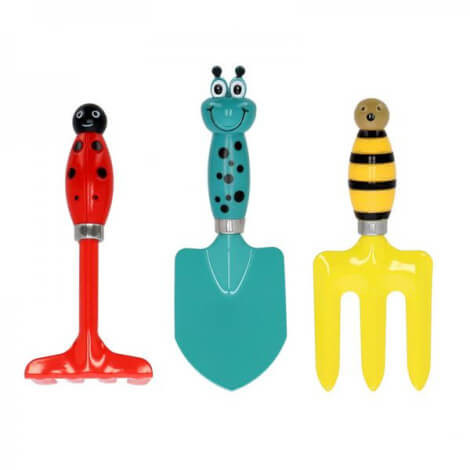 Set unelte de grădinărit pentru copii, cu mânere în formă de buburuză, broască și albină